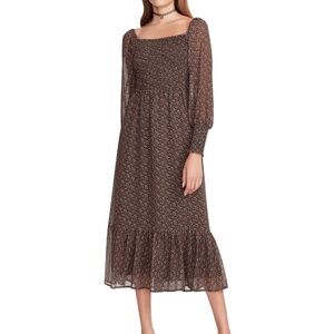 Betsey Johnson Cottage Romance Smocked Floral Georgette Midi Dress Size L Sheer